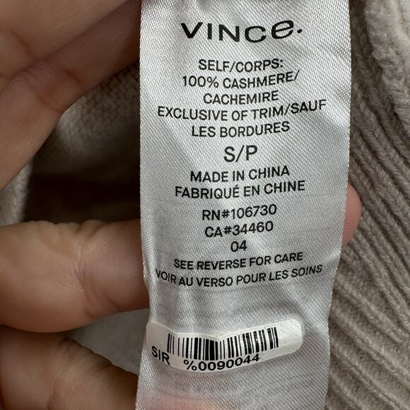 Vince 100% Cashmere V-Neck Sweater Sz L Taupe Tan Quiet Luxury Old Money Office - Picture 7 of 12